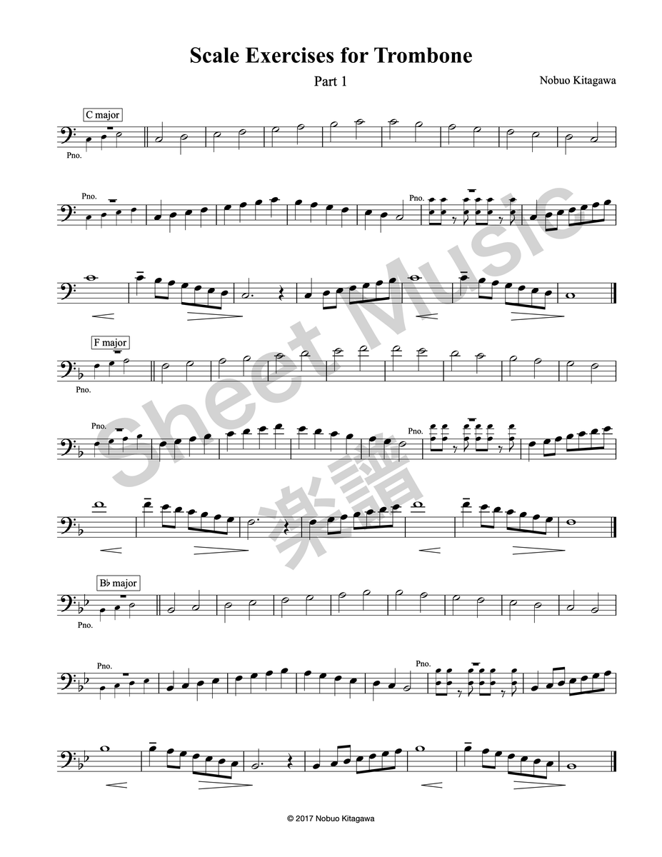 Major Scales for Trombone (sheet music) トロンボーンの為の長音階練習曲（楽譜） – NK Music Lab