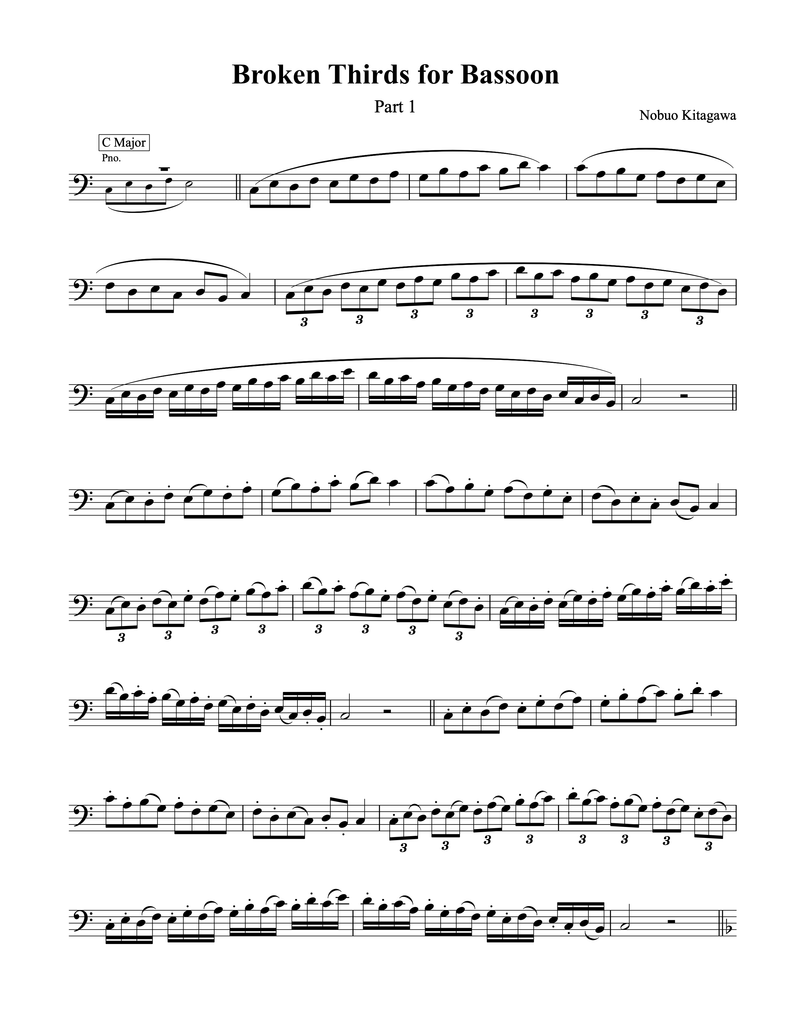 Broken Thirds for Bassoon—Part 1　ファゴットの為の分散3度練習曲—Part 1