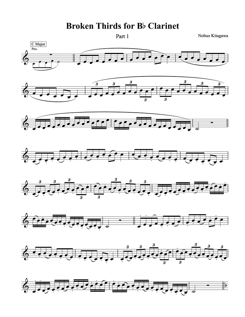 Broken Thirds for B-flat Clarinet—Part 1　B クラリネットの為の分散3度練習曲—Part 1