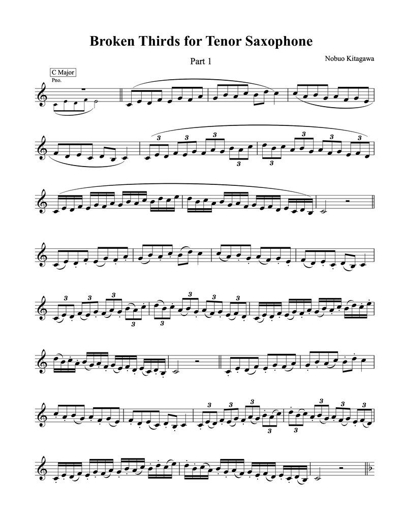 Broken Thirds for Tenor Saxophone—Part 1　テナーサックスの為の分散3度練習曲—Part 1