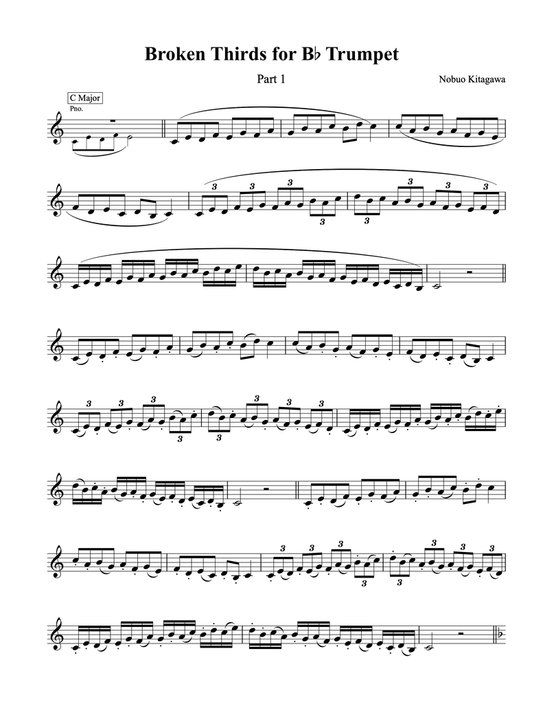Broken Thirds for B-flat Trumpet—Part 1　 トランペットの為の分散3度練習曲—Part 1