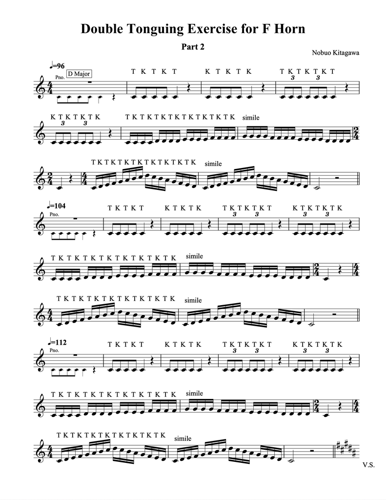 Double Tonguing Exercise For Horn-Part 2　ホルンの為のダブルタンギング練習曲 Part 2