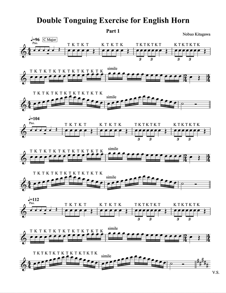 Double Tonguing Exercise For English Horn-Part 1　コーラングレの為のダブルタンギング練習曲 Part 1