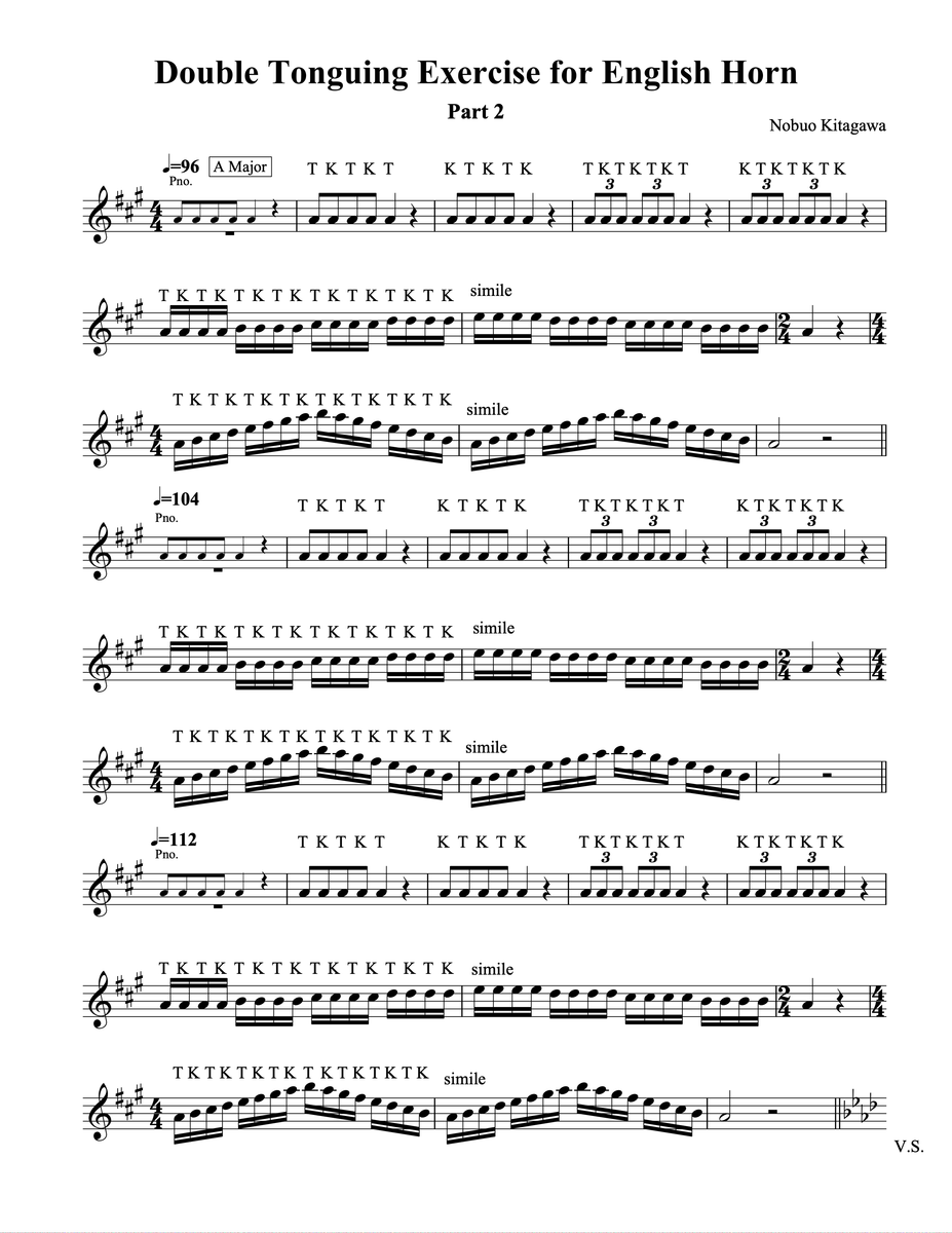 Double Tonguing Exercise For English Horn-Part 2 コーラングレの為のダブルタンギング練習曲 ...