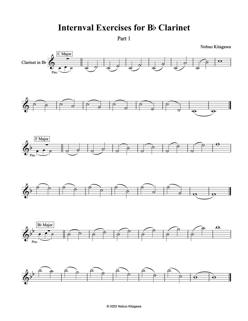 Interval Exercises for Bb Clarinet–Part 1　クラリネットの為の音程練習曲 Part 1