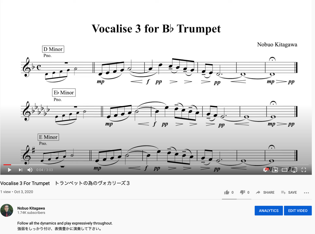 The third Trumpet vocalise. トランペット用ヴォカリーズ第3弾。