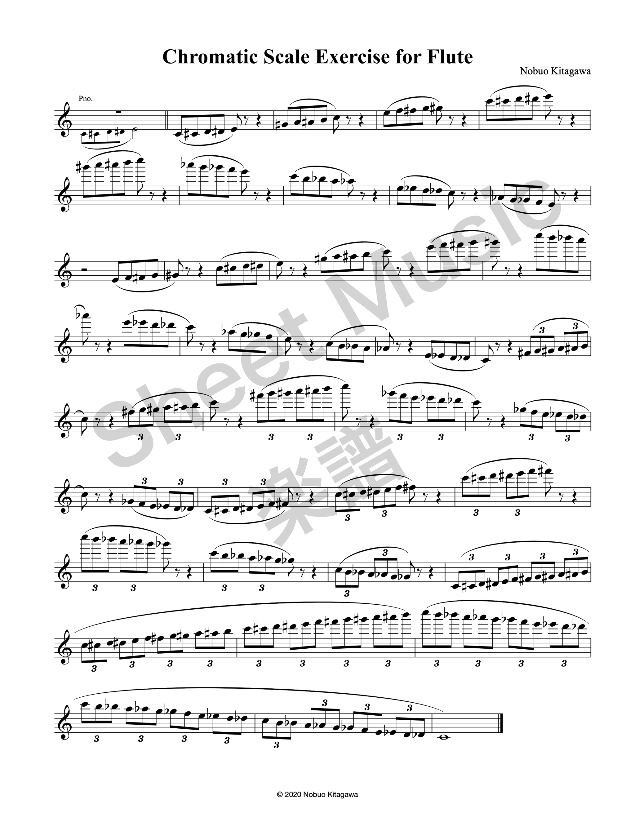 Chromatic Scale Exercise for Flute (sheet music) フルートの為の半音階練習曲（楽譜） NK