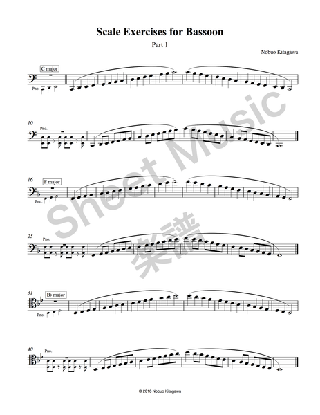 Major Scales for Bassoon (sheet music)　ファゴットの為の長音階練習曲（楽譜）