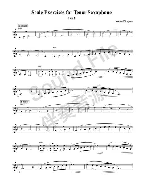 Major Scales for Tenor Saxophone (sound file) テナーサックスの為の長音階練習曲（伴奏音源）