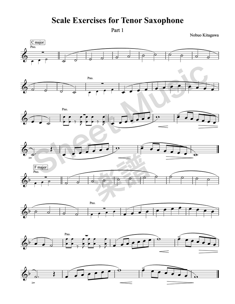 Major Scales for Tenor Saxophone (sheet music) テナーサックスの為の長音階練習曲（楽譜