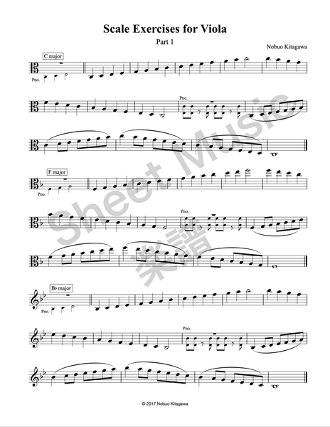 Major Scales for Viola (sheet music)　ビオラの為の長音階練習曲（楽譜）