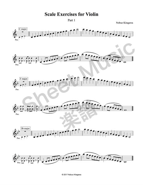 Major Scales for Violin (sheet music)　バイオリンの為の長音階練習曲（楽譜）